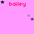 Pink background with repeated red 'bailey' text and scattered black and gray stars in a pattern