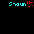 Two cyan 'Shoun' text elements on black background, one with red heart symbol replacing the final letter.