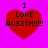 Four identical red heart shapes on a bright pink background, each containing black text reading "I LOVE AUSITH!!!!!" with the topmost letter 'I' positioned above the heart.