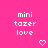 Pixelated text and heart symbols on a solid pink background with two identical side-by-side layouts.
