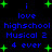 Pixelated text and green plus signs on black background, with blue 'i love highschool Musical 2 4 ever' repeated across the image.