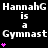 A black background displays repeated white text "HannahG is a Gymnast" with pink star symbols, arranged in three of three identical units each