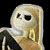 A skeletal figure with long hair and a hooded cloak appears on the left, while a separate skull-like head is visible on the right against black background.