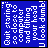 Blue background with white pixelated text forming a wordwall of fragmented phrases and numbers, including "U Look Dumb" elements.