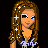 Pixel art contact sheet showing multiple frames of a female character with brown hair, blue eyes, and sparkly accessories in various poses against black background.