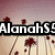 A pixelated image of palm trees against a gradient sky with partial text overlay reading 'AlanahS9' in bold white letters on black background.