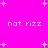 Bright pink background with scattered white plus signs and pixelated text reading 'not rizz' in multiple positions.