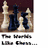 Chess pieces on a brown surface with dark red background; text below reads "The World's Little Chess..." or "There Are Many Players..." in black serif font.