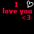 Pixelated red text "I love you <3" with a white heart symbol above the first 'love' on black background.