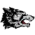 Pixelated static icon of a cartoonish animal head with open mouth showing teeth and tongue, dark fur on left side, light gray face, red interior mouth, black eyes, white highlights, and visible dithering artifacts.