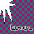 Pixelated white hand with black outline on pink and teal checkered background, text 'tonn' in multicolor below each hand.