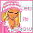 Pixel art contact sheet showing two frames of an animated icon featuring a cartoon girl with blonde hair, pink striped headscarf, and pink outfit against white background with text elements.