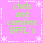 A static image with a pink background featuring repeated green text "chels and caroline BFL's" surrounded by white star-like symbols and dashed lines.