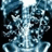 A symmetrical, mirrored animation of a stylized figure with flowing hair and ornate clothing against a dark background.