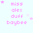 Pixelated pink text 'miss alex duff baybee' on light blue background with pink stars, varying star positions across frames.