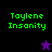 Green pixelated text 'Toylen e Insanity' on black and purple backgrounds with a star symbol changing from purple to black.