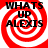 Four identical red and white spiral patterns with black text reading "WHATS UP ALEXIS" overlaid on each.