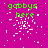 Green text 'gobbys here' on magenta background with scattered white pixel fragments, animated