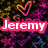 Six identical pixelated display 'Jeremy' text over a starry background with orange heart outlines, each 's text box in a different color