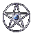 A circular silver pentagram with a blue gem at its center, displayed in multiple states including full circle and vertical/horizontal orientations.
