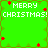 Green background with red star-like shapes and brown vine patterns, displaying "MERRY CHRISTMAS!" text in white pixelated font across four quadrants.