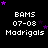 Static pixel art display of repeated text and star patterns on a black background with one gray rectangle.