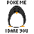 Pixel art penguin with black body, white belly, orange beak and feet, displaying two expressions under text reading POKE ME and I DARE YOU.