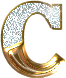 Two identical stylized C-shaped icons with golden metallic bases and sparkling white crystalline upper sections against a gray background.