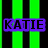 Green and black vertical striped background with four colored text blocks: purple 'KATIE', pink 'IS', orange 'THE', and yellow 'BEAST!' with an exclamation mark.