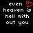 Black background with white pixelated text reading 'even heaven is hell without you' and a red pixelated heart symbol above 'even'.