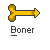 Pixelated yellow arrow with rounded ends and a dark outline on gray background, below which is white text reading 'Boner' in blocky font.