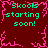 Four identical pixelated text on a dark red background with pink jagged borders, each displaying "Skools starting soon!" in cyan block letters
