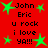 Red background with green stars and repeated black text reading "John Eric u rock i love ya!!!" in a pattern