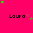 A bright pink background displays multiple 'Laura' text labels with scattered green and purple star icons in various positions.