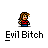 A 4x3 contact sheet of a pixel art animated icon showing a female character with brown hair in various angry expressions and speech bubbles, each frame labeled "Evil Bitch" below the image.