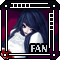 Pixelated icon of a girl with long dark hair in white clothing, framed by decorative border with 'FAN' text on black background.
