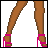 Animated pixel art contact sheet showing a woman in pink bikini bottoms and top with sequential frame changes from legs to full body, including text variations.