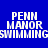 Blue background with yellow rectangular blocks and white text reading "PENN MANOR SWIMMING" in pixelated font across multiple