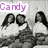 Animated sequence showing two figures in grayscale with purple text 'Candy' and 'Hill' on a light background, featuring subtle pixelated motion.