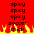 Red background with repeated 'spicy' text above yellow and red flame graphics containing 'soccer chick' text.
