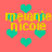 Pixelated cyan hearts and yellow text 'melanie nicole' repeat across a coral background in a static pattern.