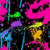Pixelated abstract composition with vibrant pink, green, yellow, purple, and blue hues against a dark background.