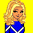 Pixel art of a cheerleader in blue and white uniform with blonde hair, holding a megaphone on yellow background; text "Michigan" visible.