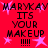 Red background with repeated black text 'MARYKAY ITS YOUR MAKEUP !!!!' and pink star shapes.