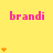 Yellow background with pink "brandi" text and orange star-like symbols in a pattern, some symbols animate vertically