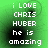 Green background with white pixelated text reading 'i LOVE CHRIS HUBER he is amazing' in four , displayed in a