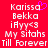 Red background with white pixelated text reading 'Karissa Bekka iAyy<3 My Sitahs Till Forever' and a purple heart symbol above the first name.