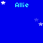 Blue background with repeated light blue text 'Allie' and scattered white stars, some partially obscured by the text.