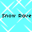 Pixelated cyan background with white diamond-shaped patterns and repeated black text "Snow Rave" in two