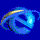 A 4x4 contact sheet of 13 animated frames showing a blue and gold spinning 'e' logo against a solid dark blue background, with one frame missing in the bottom-right corner.
